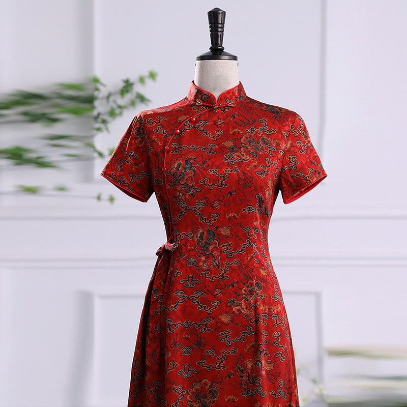 Vestido Cheongsam con estampado de hojas y nubes propicias vintage de Buddha Stones vestido Qipao para mujer - image 8
