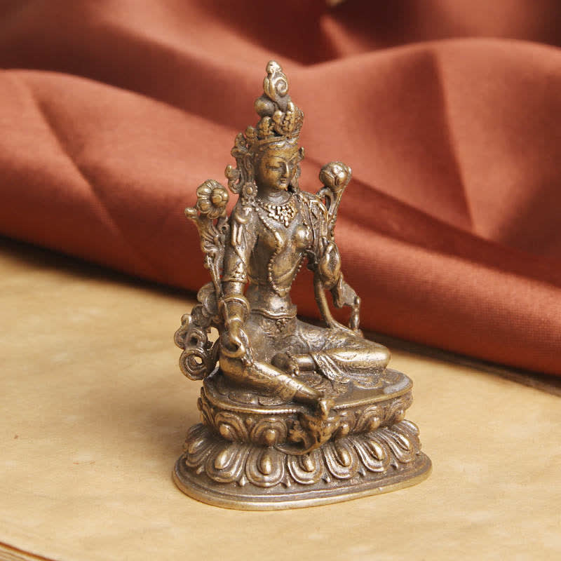 Bodhisattva Tara Verde Calma Esperanza Estatua Decoración de Cobre