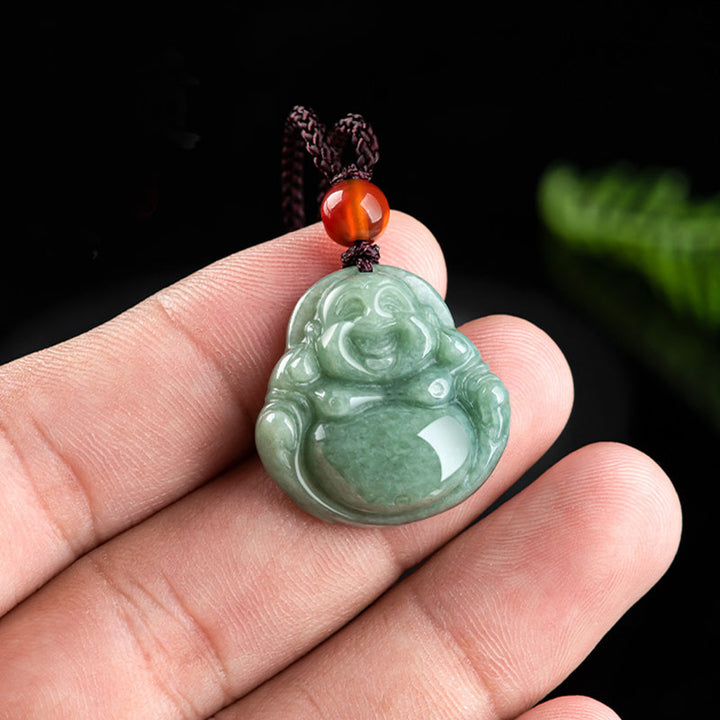 Buddha Stones Buda sonriente Jade cian Collar de éxito Colgante de cadena - image 4