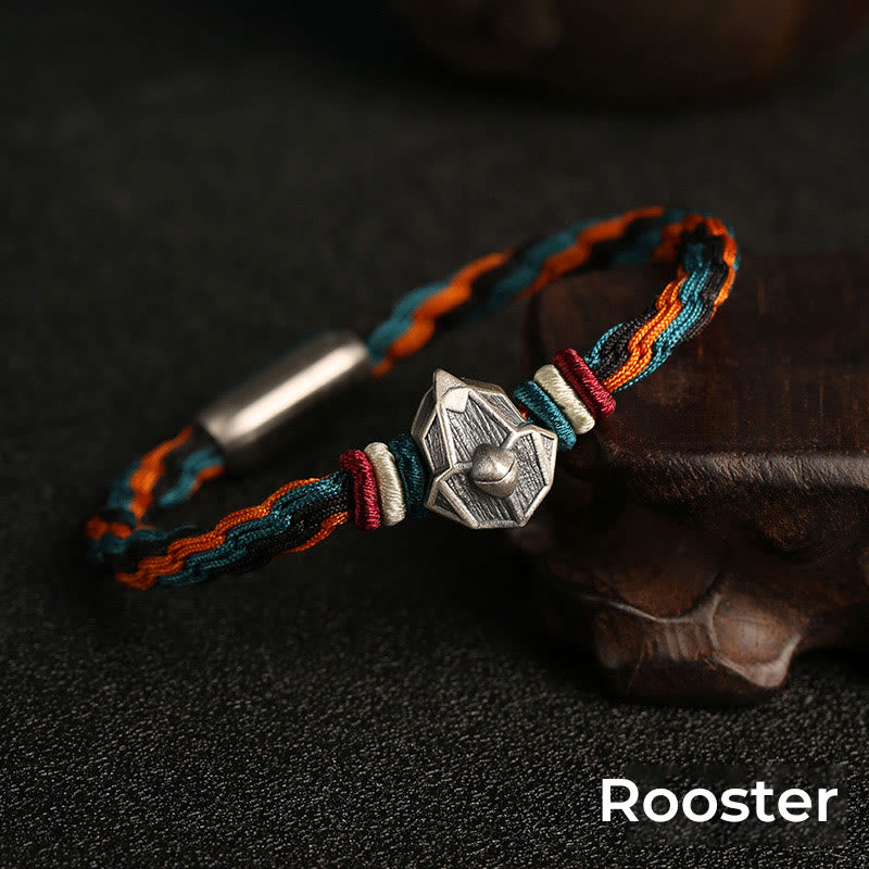 Pulsera de cuerda con nudo de reencarnación colorida, protección del zodiaco chino, Año del Dragón, plata de ley 999 hecha a mano con Buddha Stones