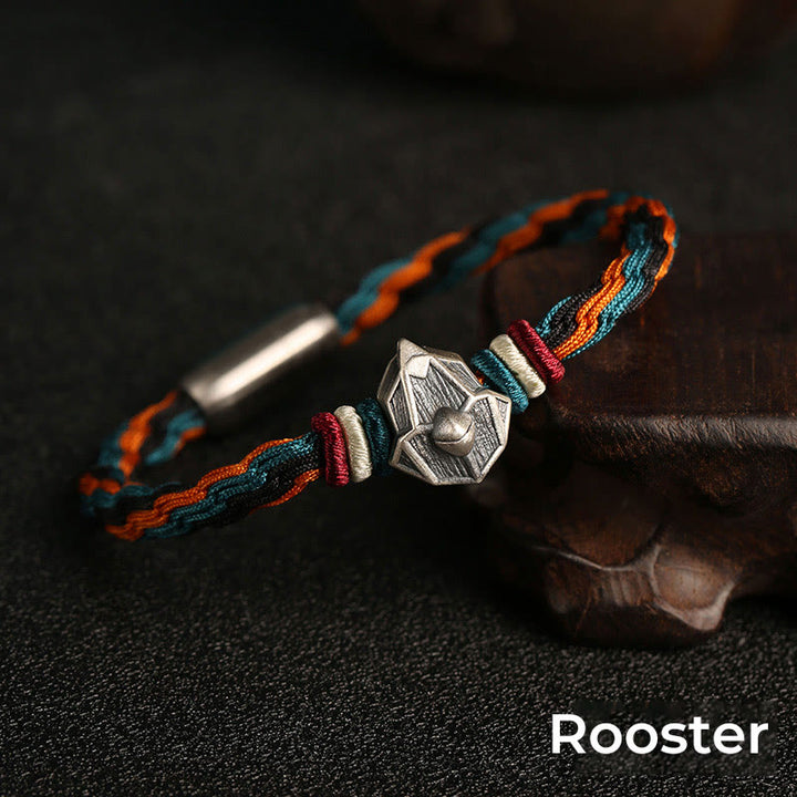 Pulsera de cuerda con nudo de reencarnación colorida, protección del zodiaco chino, Año del Dragón, plata de ley 999 hecha a mano con Buddha Stones