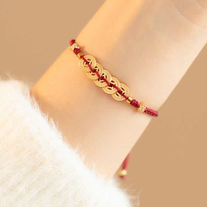 Pulsera trenzada de fuerza de la suerte del árbol de la fortuna de la moneda de cobre de las Buddha Stones
