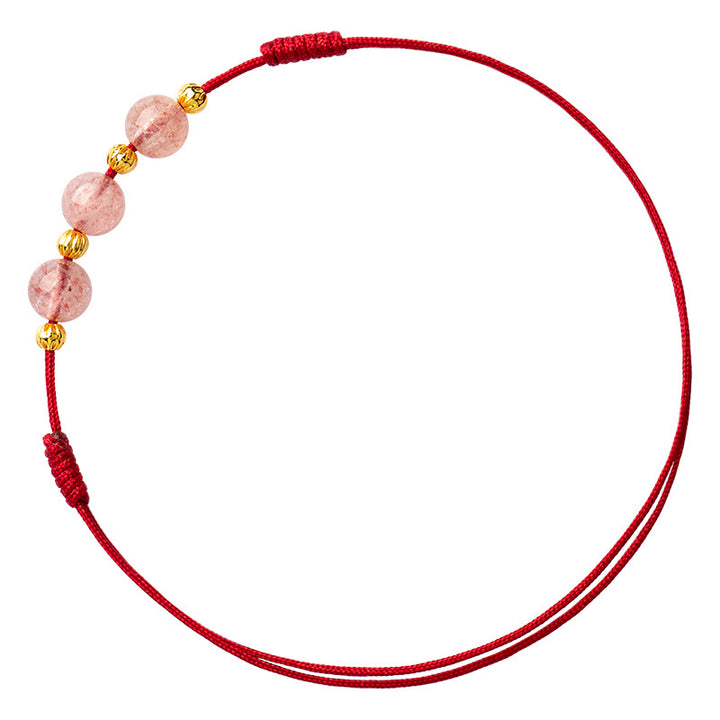 Tobillera con hilo rojo de la suerte con cuentas de cristal de fresa y piedras de Buddha Stones