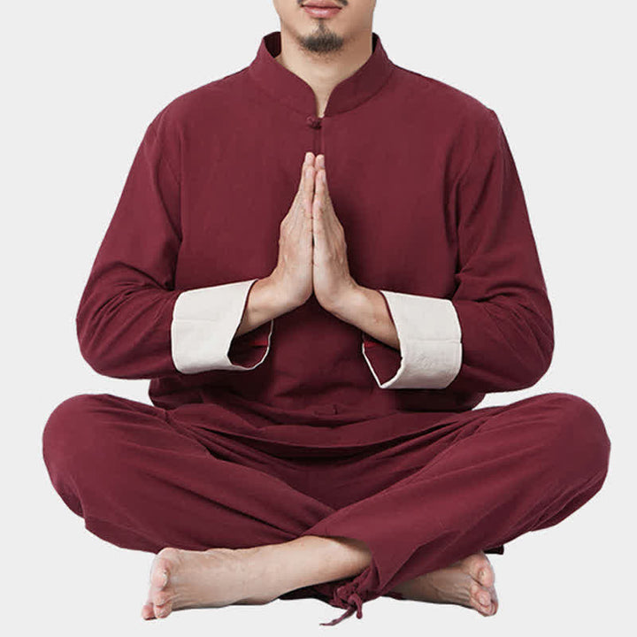 Conjunto de ropa de lino y algodón para hombre con Buddha Stones, meditación espiritual, zen, yoga y oración - Vino tinto - US/UK/AU44，EU54 (3XL) - image 0