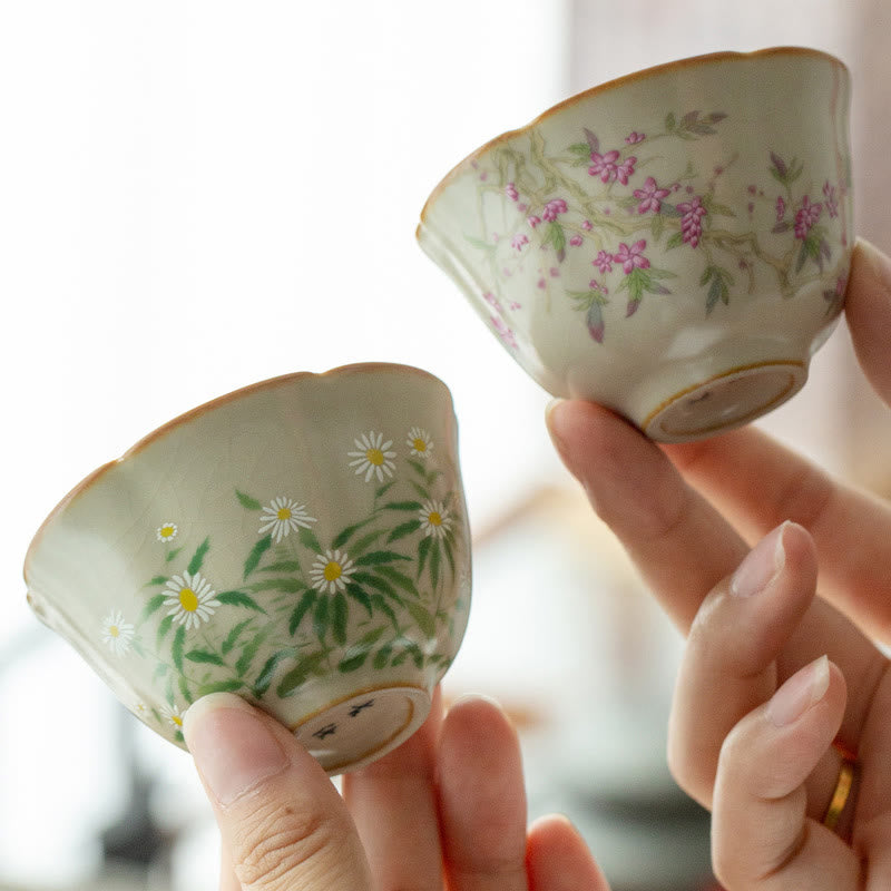 Tazas de té de cerámica de Kung Fu con Buddha Stones , flor de melocotón, Margarita, flor
