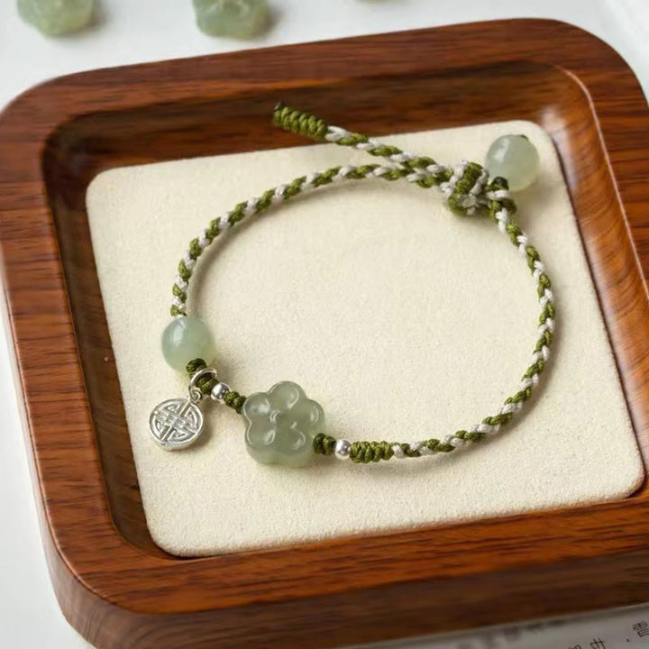 Pulsera trenzada hecha a mano con Buddha Stones , flor de ciruelo, flor de Jade, suerte y prosperidad - image 5