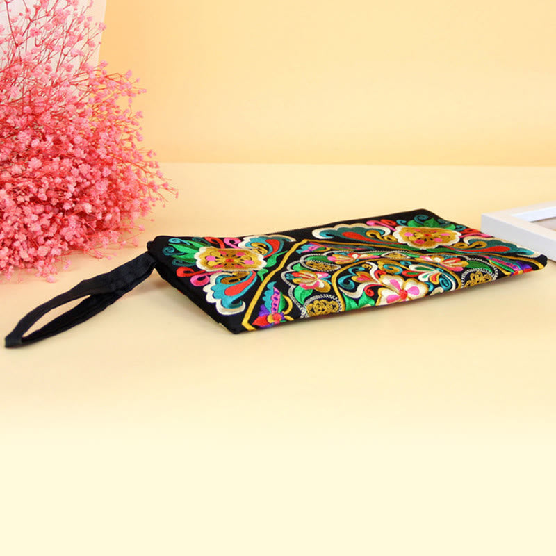 Cartera de compras con bordado de flores de Buddha Stones, dragón, mariposa, cosmos