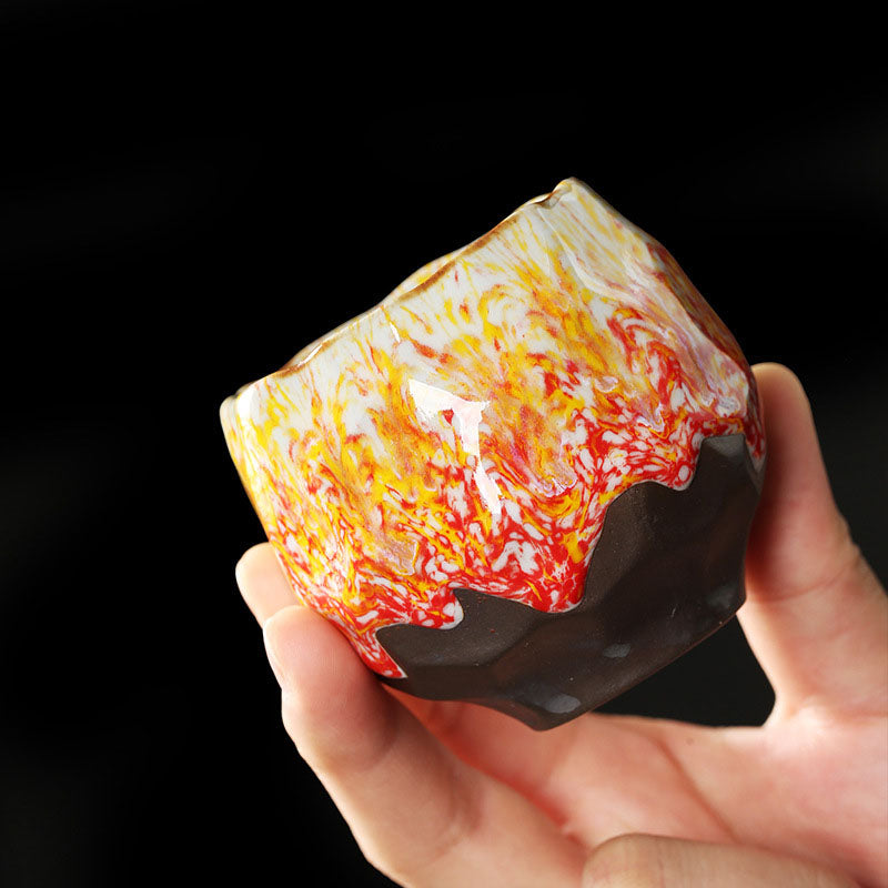 Taza de té de cerámica con Buddha Stones, color naranja, rojo, verde y amarillo, taza de té de Kung Fu