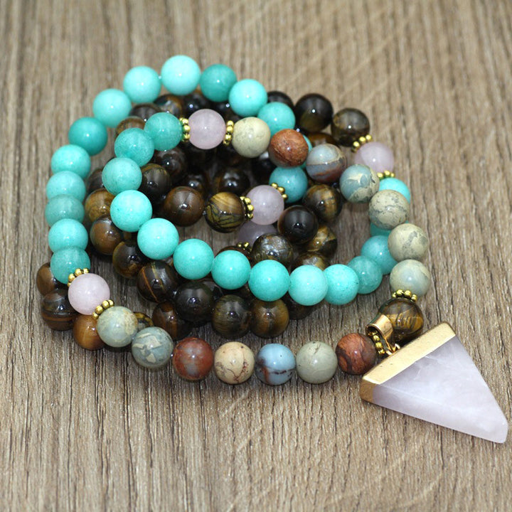 Buddha Stones 108 cuentas de piedra natural ojo de tigre Mala pulsera curativa