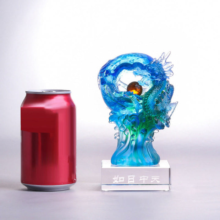 Buddha Stones hechas a mano, dragón azul Liuli, pieza de arte con cristal, protección del éxito, decoración para el hogar y la Oficina