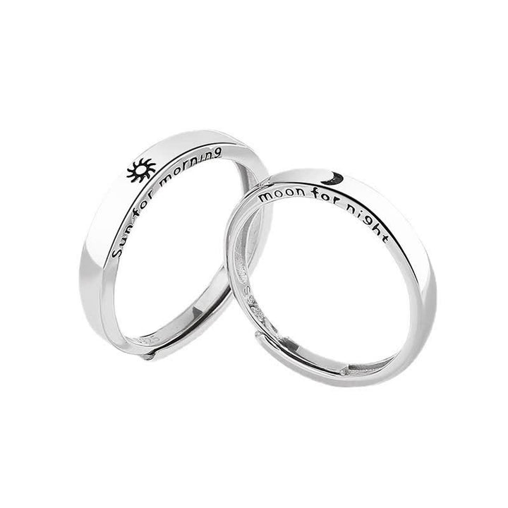 Anillo de pareja ajustable con protección solar y luna de plata de ley 925 con Buddha Stones