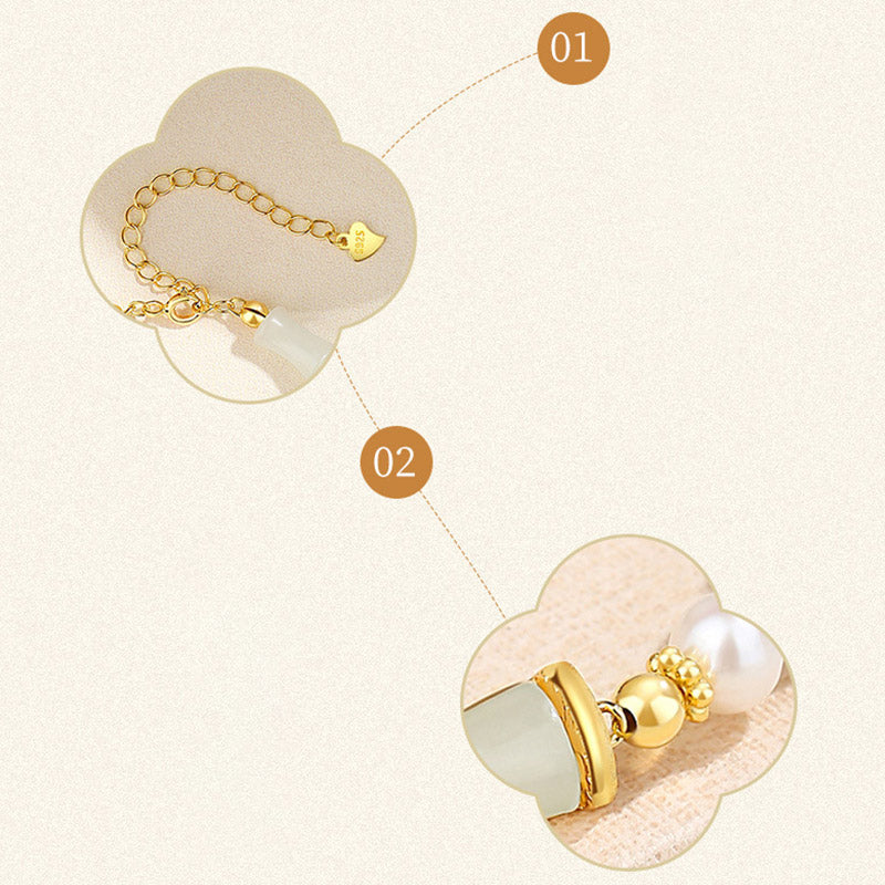 Pulsera de bendición de la suerte de bambú de jade blanco hetiano natural de plata de ley 925 con Buddha Stones