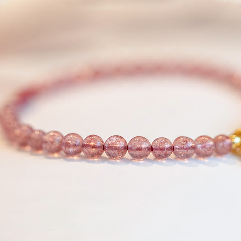 Pulsera con dije curativo de personaje Fu de la suerte, granate, cuarzo, fresa Natural, Buddha Stones