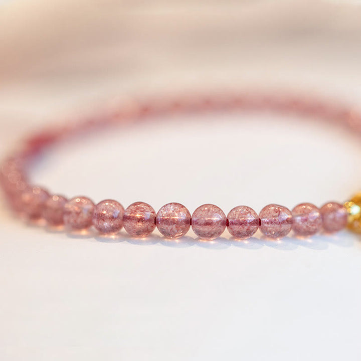 Pulsera con dije curativo de personaje Fu de la suerte, granate, cuarzo, fresa Natural, Buddha Stones