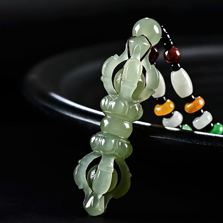 Colgante de collar de éxito grabado Dorje Vajra de Jade blanco de Jade cian hetiano Natural tibetano