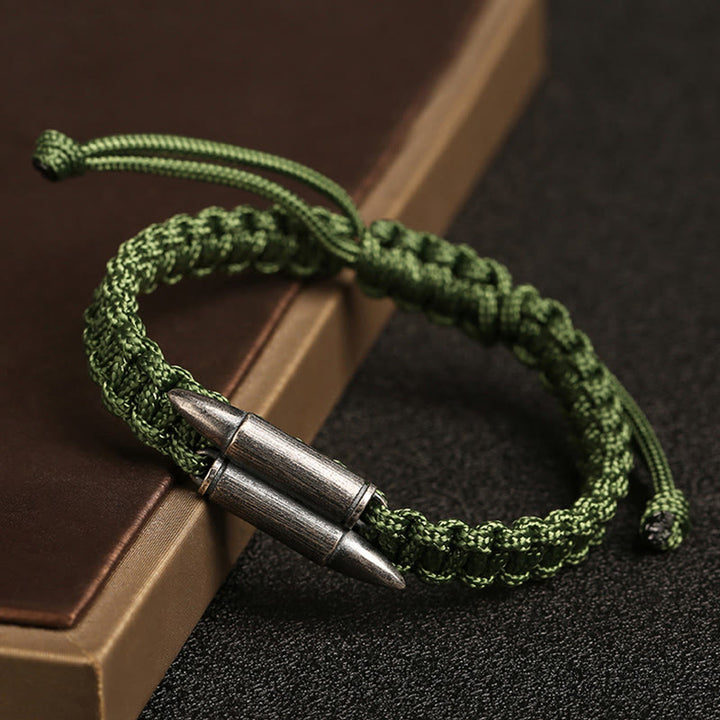 Pulsera de cuerda trenzada con diseño de bala de plata de ley 925 con Buddha Stones