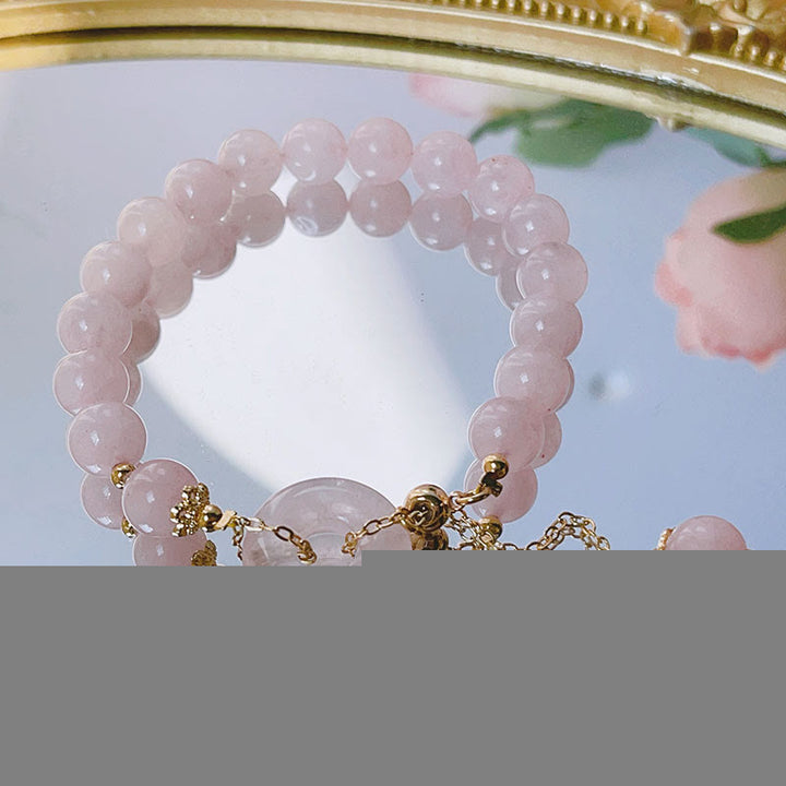 Pulsera con dije de amor con hebilla de paz y cristal rosa natural con Buddha Stones - image 1