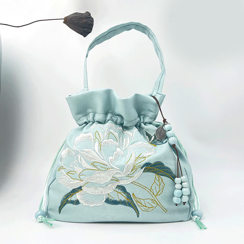 Buddha Stones Flores bordadas Wisteria Lily Algodón Lino Tote Bolso bandolera Bolso de hombro Bolso