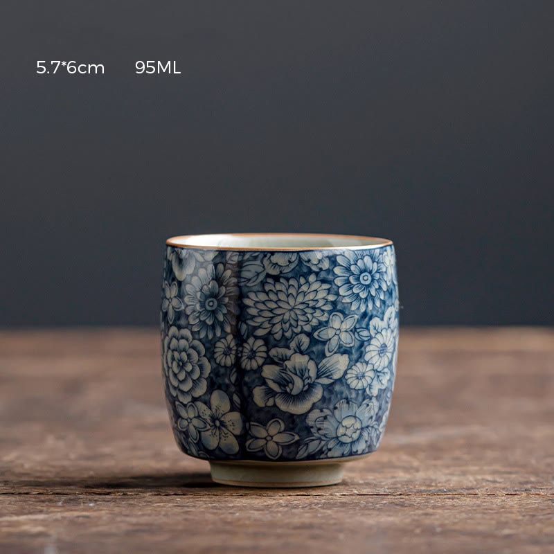 Tazas de té de cerámica con diseño de crisantemo, loto azul, flor de melocotón, Buddha Stones, tazas de té de Kung Fu