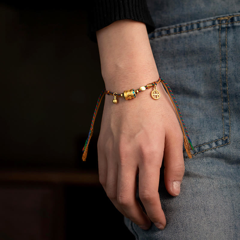 Pulsera de cuerda de fuerza de protección de rueda de oración Om Mani Padme Hum hecha a mano tibetana con Buddha Stones
