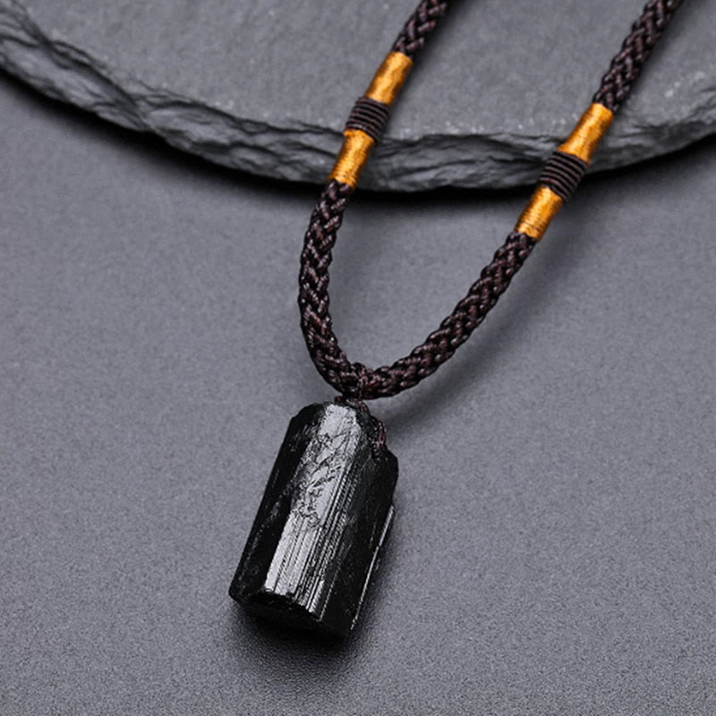 Colgante de collar de cuerda positiva de turmalina negra natural con Buddha Stones - Turmalina negra (forma alargada cruda · el tamaño varía) - image 0
