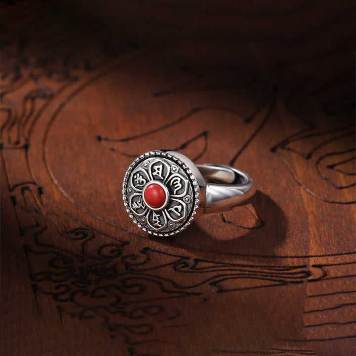 Anillo giratorio de paz con Buddha Stones tibetanas Om Mani Padme Hum
