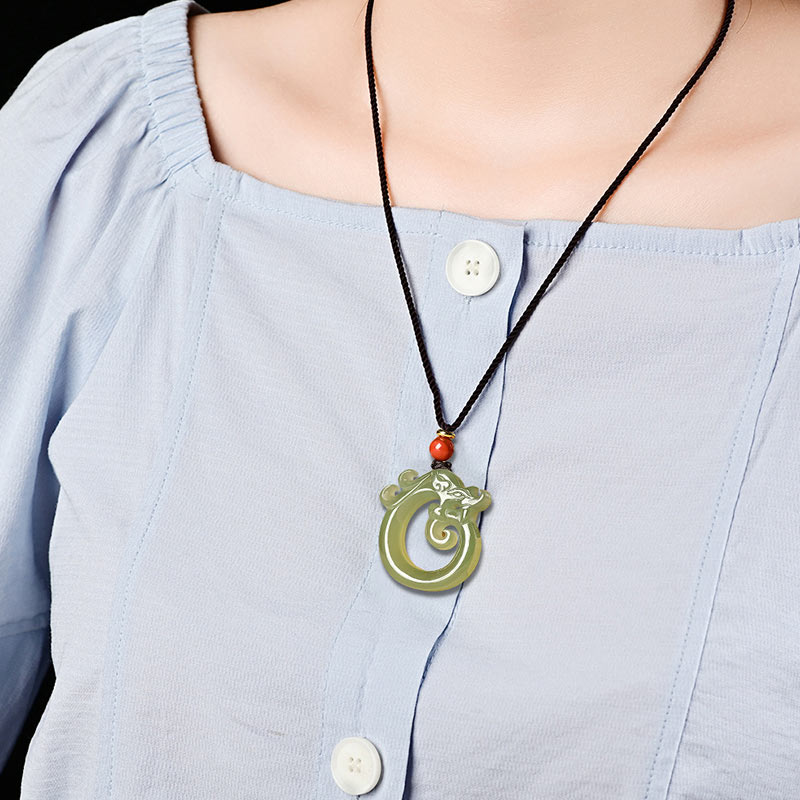 Buddha Stones Jade blanco Cian Jade Dragón Protección Collar Cadena Colgante - image 3