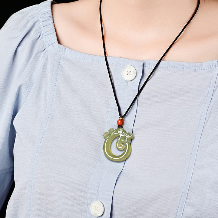 Buddha Stones Jade blanco Cian Jade Dragón Protección Collar Cadena Colgante - image 3