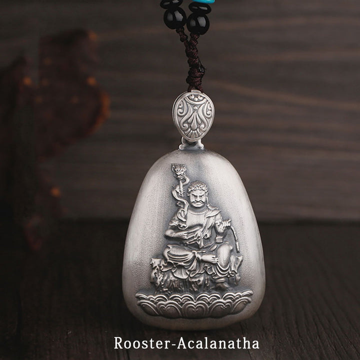 Collar con colgante de plata de ley 999 con Buddha Stones del zodíaco chino, corazón de Buda natal, Sutra grabado