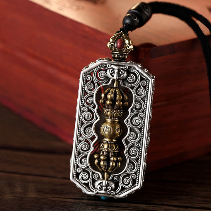 Buddha Stones tibetano Om Mani Padme Hum tallado Dorje Vajra giratorio patrón de loto pureza COLLAR COLGANTE de cuerda