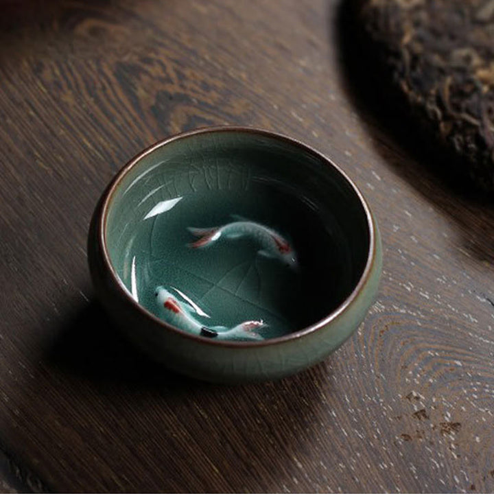 Taza de té de cerámica con forma de pez koi de colores y Buddha Stones - image 5