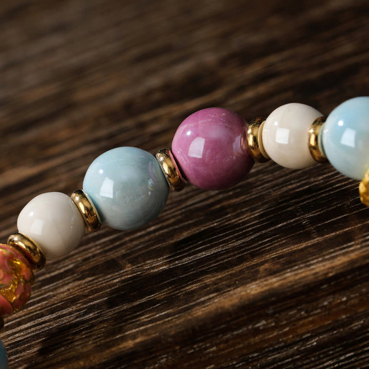 Buddha Stones tibetano Zakiram diosa de la riqueza conejo cabeza de león encanto Liuli vidrio incienso ceniza porcelana cuentas pulsera de protección