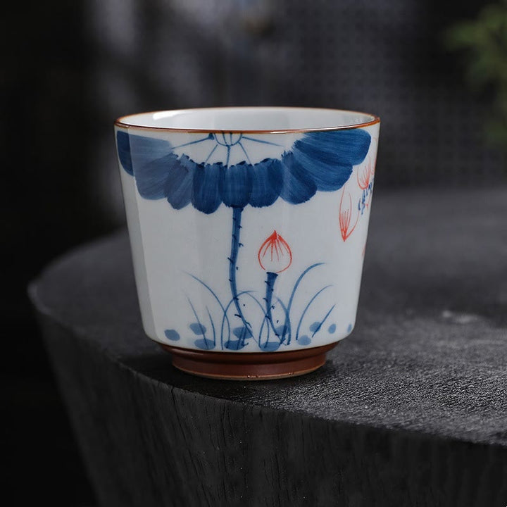 Tazas de té de cerámica de bambú con hojas de flor de loto y Buddha Stones, tazas de té de Kung Fu