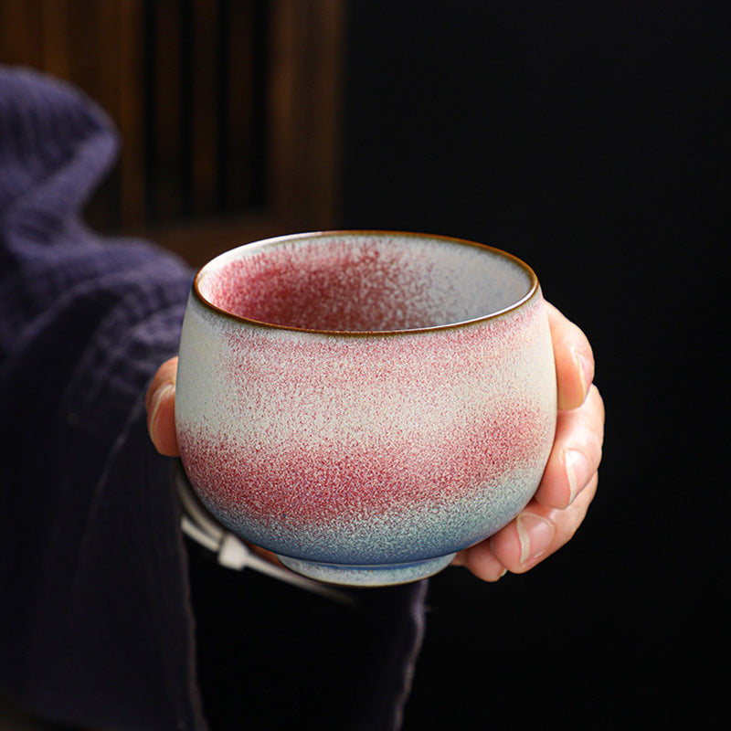Taza de té de cerámica con cambio de horno degradado rojo Retro con Buddha Stones, taza de té de Kung Fu