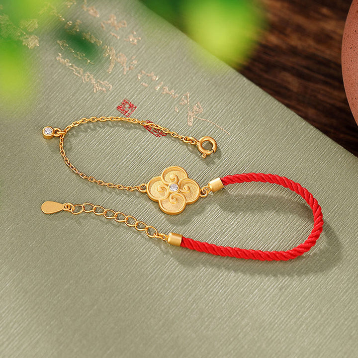 Pulsera de la suerte con circonitas y trébol de cuatro hojas chapada en plata de ley 925 con Buddha Stones