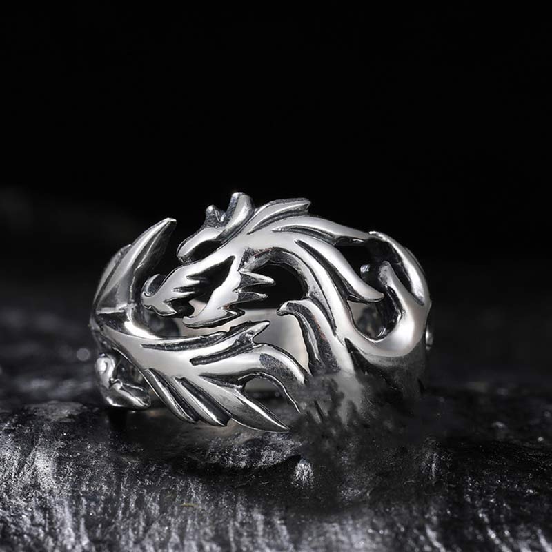 Anillo ajustable de fuerza de protección con patrón de dragón de Buddha Stones