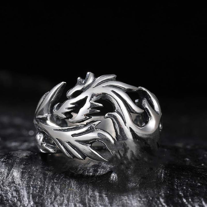 Anillo ajustable de fuerza de protección con patrón de dragón de Buddha Stones