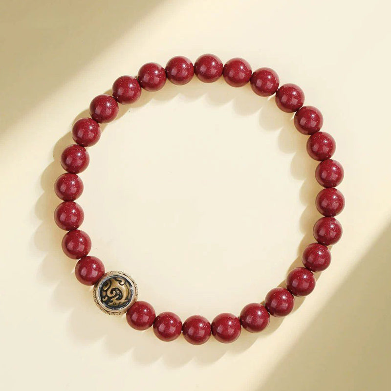 Pulsera de bendición de las cuatro bestias con cinabrio natural de plata de ley 925 con Buddha Stones