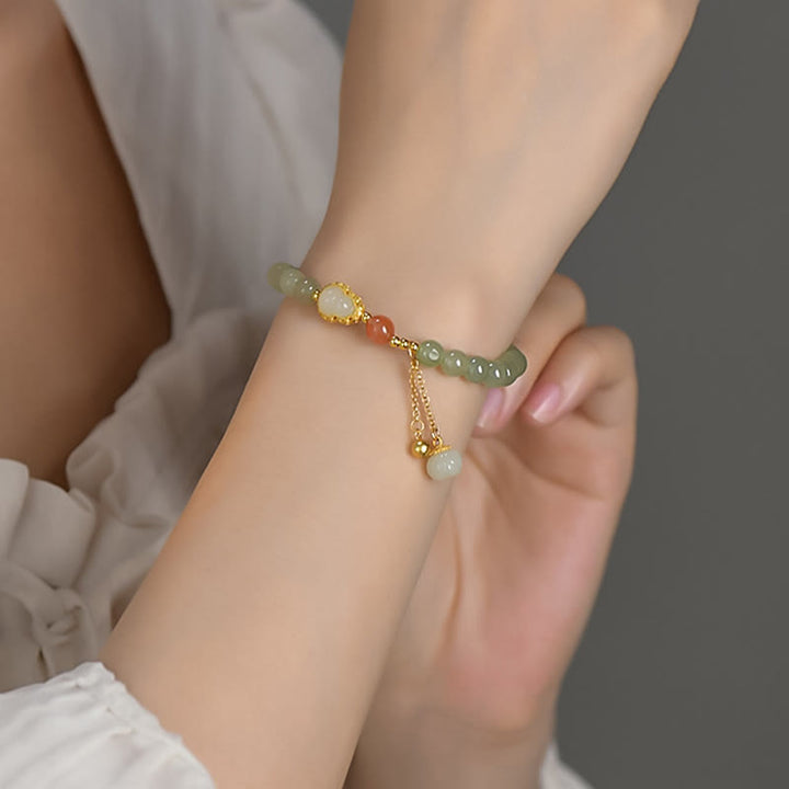 Pulsera de la suerte de la abundancia del loto de la calabaza del jade hetiano de plata de ley 925