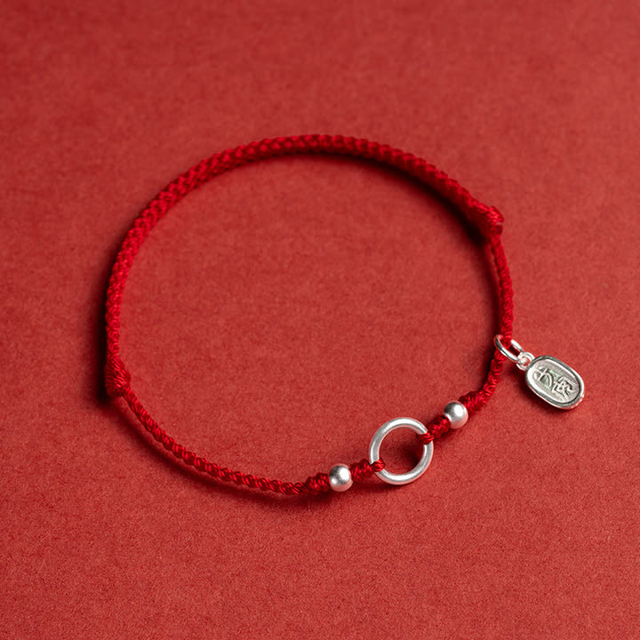 Pulsera de hilo rojo con hebilla de loto, paz, alegría, suerte, fortuna, plata de ley 925 , Buddha Stones