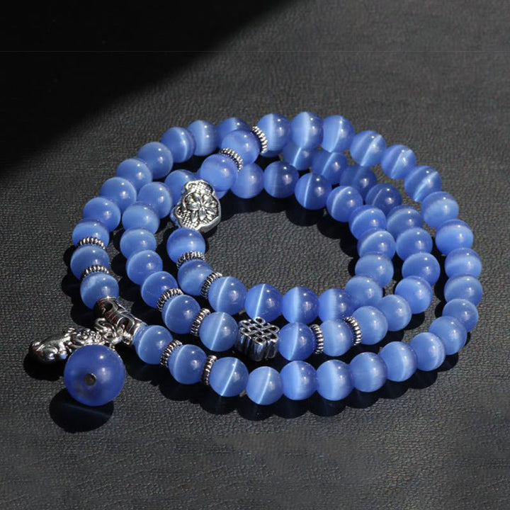 Pulsera de triple vuelta con soporte PiXiu de ojo de gato y Buddha Stones