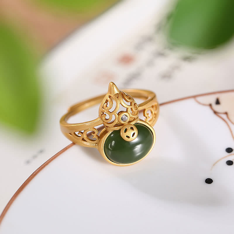 Anillo ajustable de la suerte del éxito de la moneda de cobre del jade cian de la calabaza de las Buddha Stones