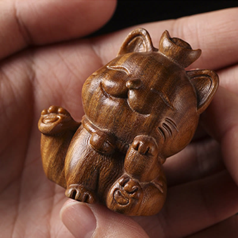 Buddha Stones Mini lingote de sándalo verde gato de la suerte tallado decoraciones de escritorio de paz - image 13
