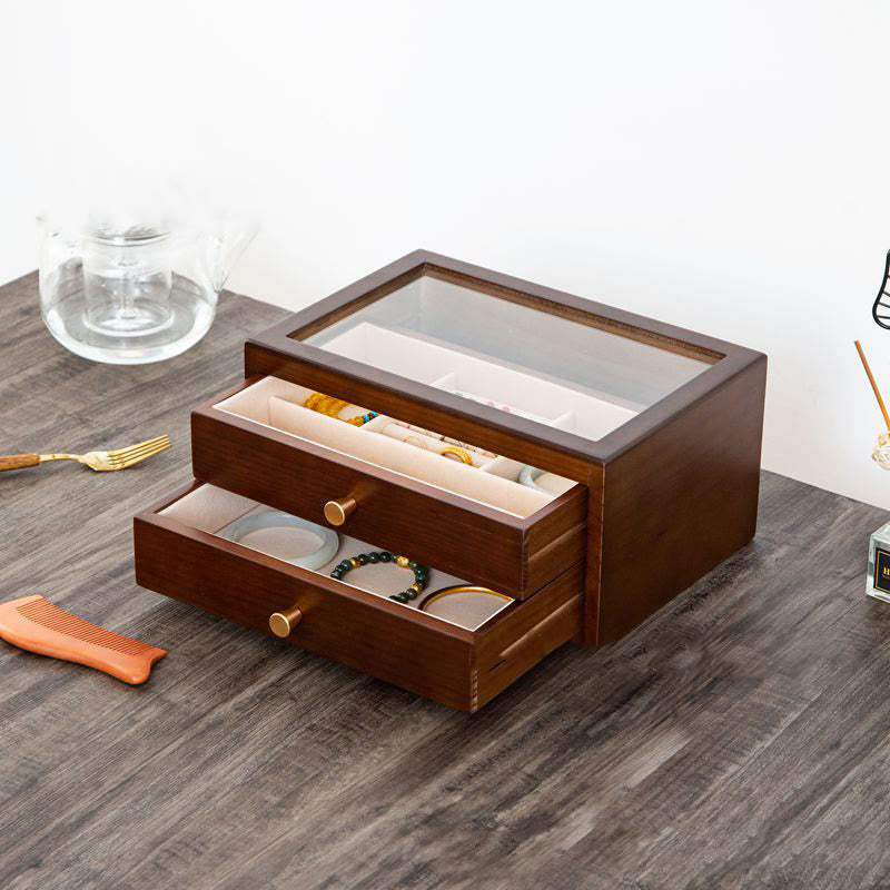 Caja de almacenamiento de joyería Retro de madera maciza con Buddha Stones, con cajón