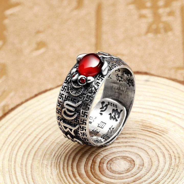 Genstone PiXiu Feng Shui Rana Vajra Dorje Corazón Sutra Riqueza Anillo Ajustable