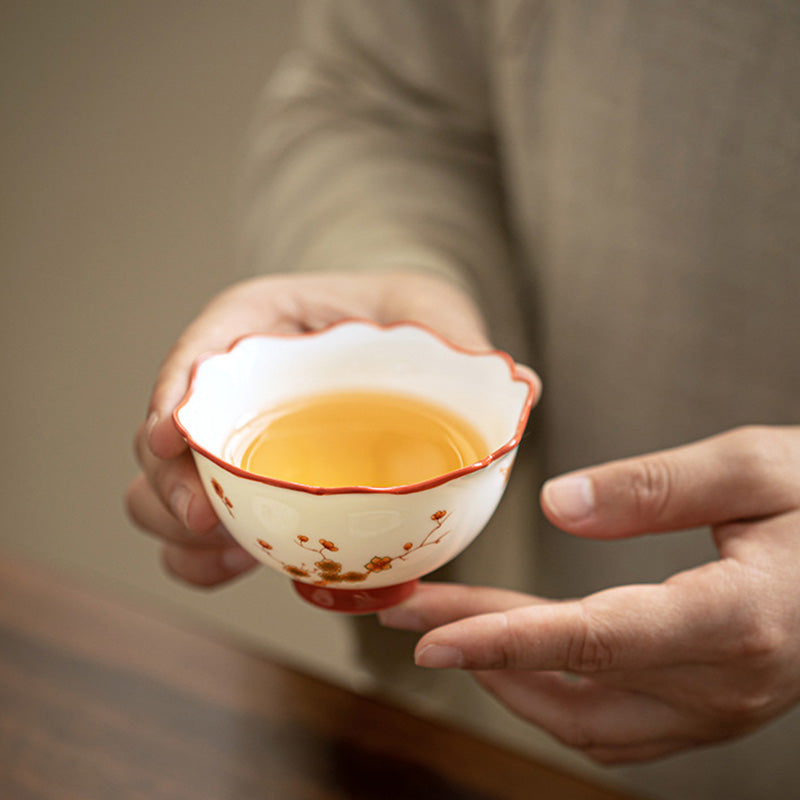 Taza de té y platillo con tapa, Gaiwan Sancai de cerámica, flores de porcelana blanca, Buddha Stones, Kung Fu