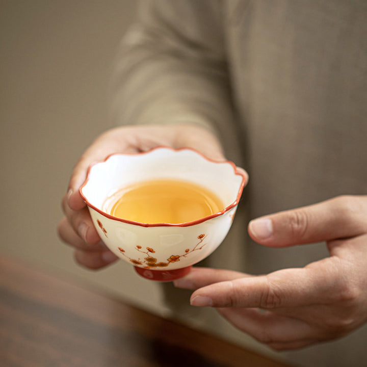 Taza de té y platillo con tapa, Gaiwan Sancai de cerámica, flores de porcelana blanca, Buddha Stones, Kung Fu