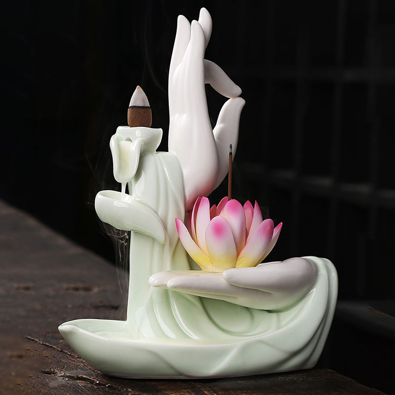 Decoración de quemador de incienso con bendición de loto tibetano