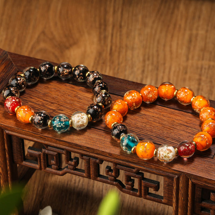 Pulsera fluorescente de la suerte con cuentas de cristal Liuli luminosas de Buddha Stones