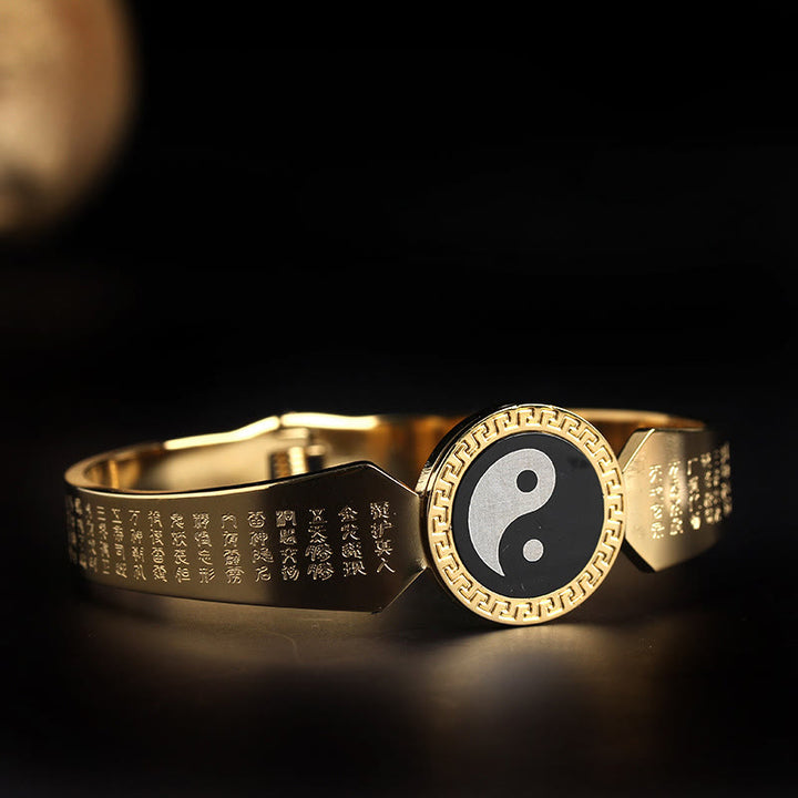 Brazalete de armonía de acero de titanio con Buddha Stones Yin Yang Lotus Om Mani Padme Hum Mantra